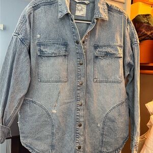 Aerie Light Wash Denim Button-Up Shacket